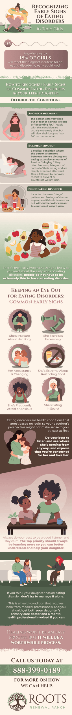 roots renewal recognizing early signs of eating disorders in teen girls infographic