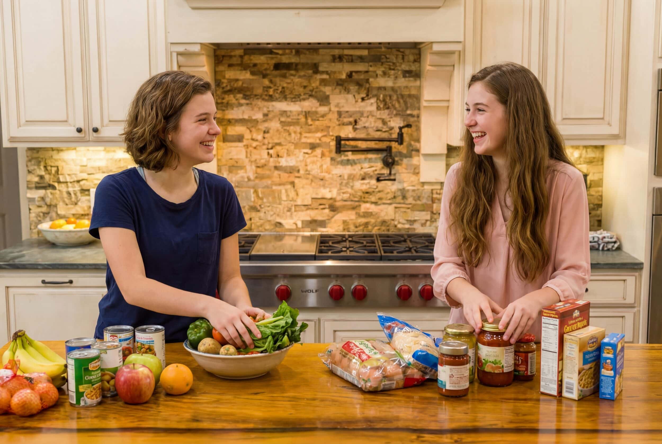 two girls cooking together in a group home setting